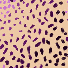 Pattern of colorful brush strokes. Dabs of paint in three shades of purple. Nude background. Painting technique. Oil effect.