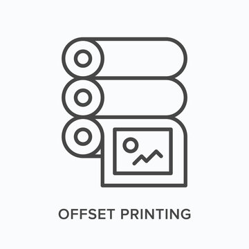 Offset printing flat line icon. Vector outline illustration of paper roll. Black thin linear pictogram for polygraphy