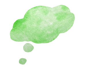 Watercolor green speech and thought communication ckoud bubble isolated on white