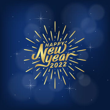 happy new year 2022 greeting with dark background and bokeh effect.