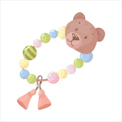 A bright toy for a newborn baby. Rodent bracelet for teeth cutting. Vector illustration isolated on white background.
