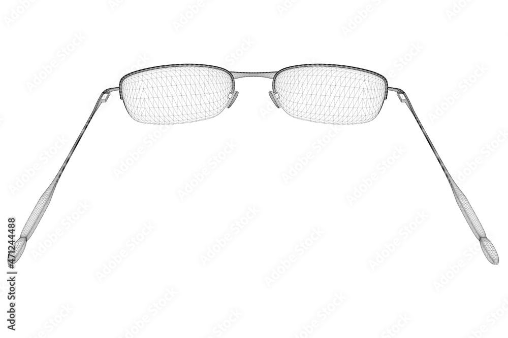 Poster wireframe of eyeglasses from black lines isolated on white background. perspective view. 3d. vector 