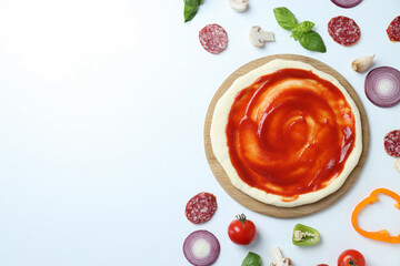 Concept of cooking pizza on white background