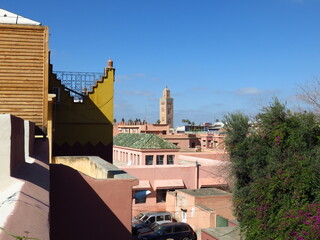 View of old town medina Marrakesh Morocco Koutobia