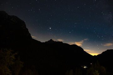 Mountains silhouette at night
