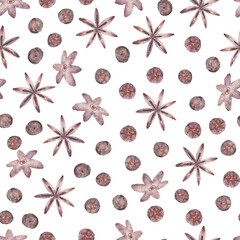 Star Anise and Pepper Corns Food Spices watercolor Seamless Pattern