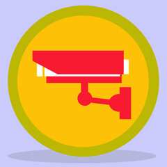 The security camera icon. A video camera in a green circle. The image is made in a flat style. Vector illustration. A series of business icons.