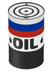 A barrel of oil from Russia. One barrel with flag of Russian Federation and the word OIL. 3d illustration