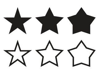 Star shapes collection. Simple silhouetes and outline stars. Pentogram design elements set. Vector illustration isolated on white.
