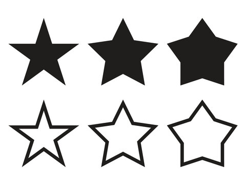 Star shapes collection. Simple silhouetes and outline stars. Pentogram design elements set. Vector illustration isolated on white.
