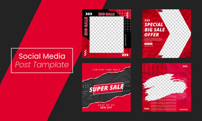 Fashion sale social media post template, design with red and black color, Modern promotion square web banner, big sale, Elegant, minimalist sale and discount, Super sale for digital marketing post