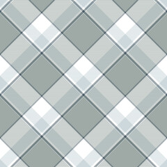 Seamless plaid pattern in dusty sage green, blue gray and white. All over diagonal print. 