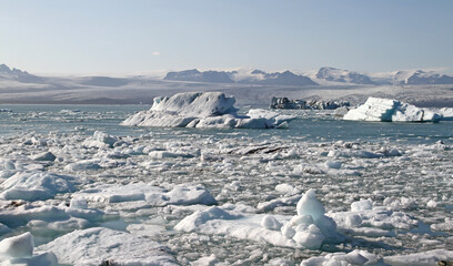 Icebergs float on Jokulsarlon glacier lagoon - Iceland