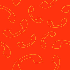 Orange telephone seamless pattern on orange background. Vector illustration.