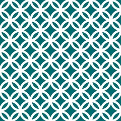 White line circles seamless pattern on the green background. Vector illustration. Wrapping paper.