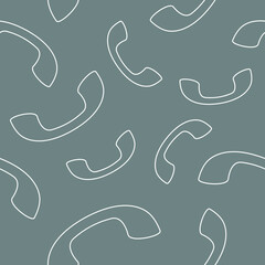 White outline telephone seamless pattern on grey background. Vector illustration.