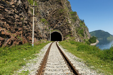Circum-Baikal Railway. Old railroad tunnel number 34 on the railway. tunnel Khabartuy 1