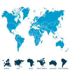 World map. Silhouette map. Continents.	