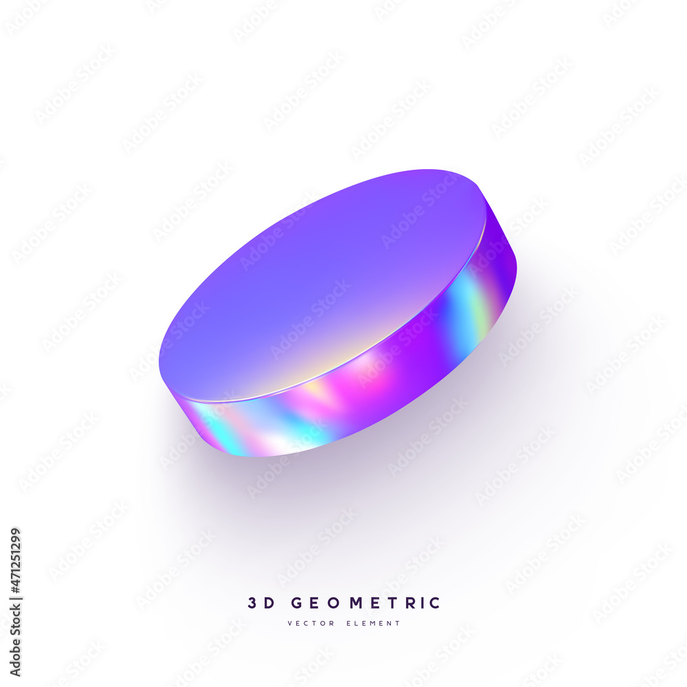 Poster 3d render realistic primitive. glossy holographic geometric shape isolated on white background. irid