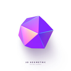 3d render realistic primitive. Glossy holographic geometric shape isolated on white background. Iridescent trendy design, thin film effect. Vector.