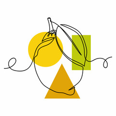 Vector abstract continuous one single simple line drawing icon of lemon citrus fruit organic with leaf in silhouette sketch. Perfect for greeting cards