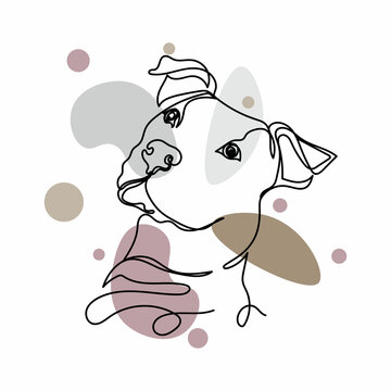 Vector abstract continuous one single simple line drawing icon of   cute dog face animal concept in silhouette sketch. Perfect for greeting cards