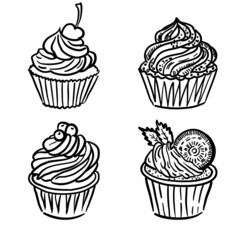 Vector illustration of a set of muffins isolated on a white background.