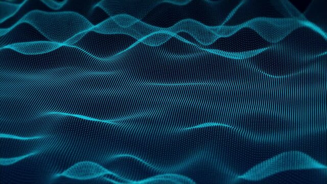 Abstract digital landscape with a field of electronic particles on a background of space. The concept of cyber, digital, parallel worlds and artificial intelligence.