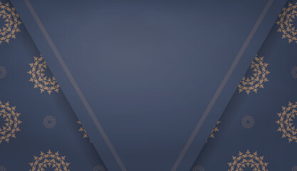 Blue banner template with luxurious brown ornament and place under your text