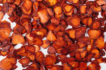 Top view photo of fresh tasty dry strawberries