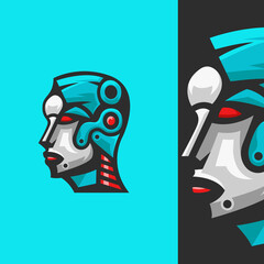 Cyborg Head Mascot Modern Logo