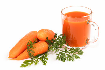 Carrot fresh vitamin juice in a glass glass on an isolated white background.
