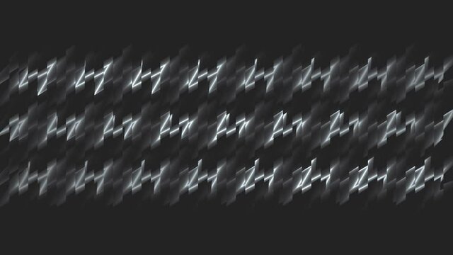 Abstract monochrome zigzag lines moving on a black background, seamless loop. Motion. Energy or electricity symbol.