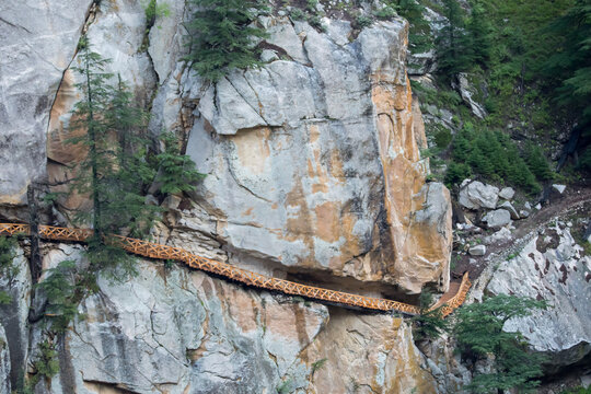 View of Gartang Gali wooden bridge in Uttarkashi