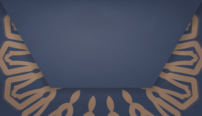 Blue banner template with luxurious brown pattern for design under your logo