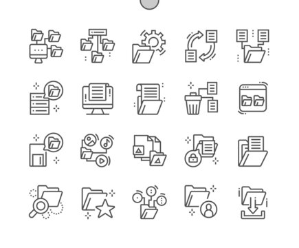 Organizing File. Folder Settings. Delete Files. Administrator Data. Paper, Office, Archive And Paperwork. Pixel Perfect Vector Thin Line Icons. Simple Minimal Pictogram