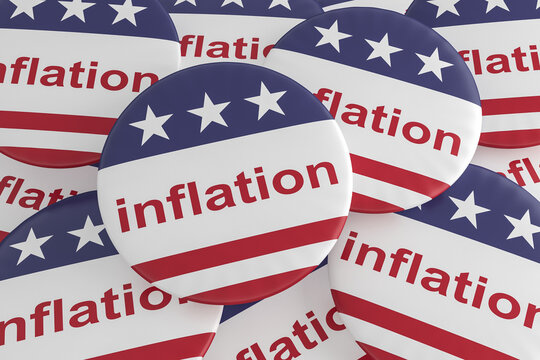 Pile of Inflation Buttons With US Flag, 3d illustration