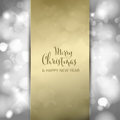 Christmas card on golden stripe and  blurred background