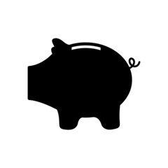 Black piggy bank icon in the form of a pig. Isolated on white background. Money accumulation concept.  