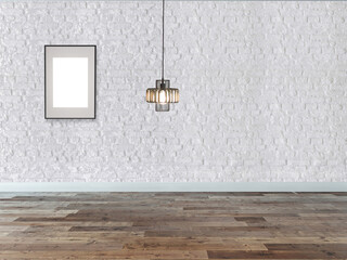 new empty living room interior decoration wooden floor, stone wall concept. decorative background for home, office and hotel. 3D illustration
