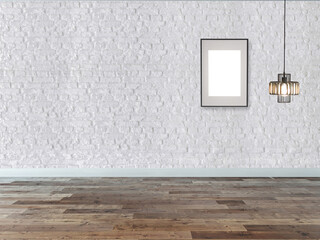new empty living room interior decoration wooden floor, stone wall concept. decorative background for home, office and hotel. 3D illustration
