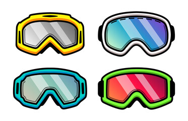 Set of ski masks of different colors isolated on a white background. Winter mood. Extreme sports masks