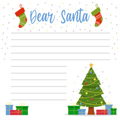 Letter to santa claus, wish list for santa, vector illustration.