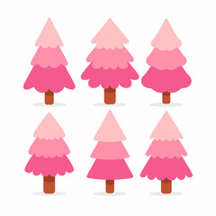 Set of pink vector christmas trees. Vector illustration.