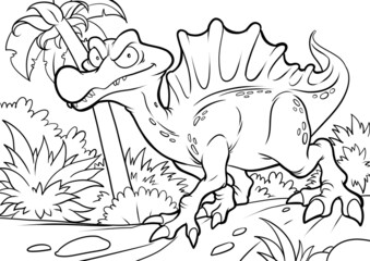 Coloring book for children with a dinosaur hand-painted in cartoon style. A4