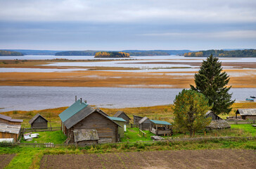 Fototapeta na wymiar View of Kenozero lake in Vershinino village. Kenozersky National Park. Plesetsky district. Arkhangelsk oblast. Russia