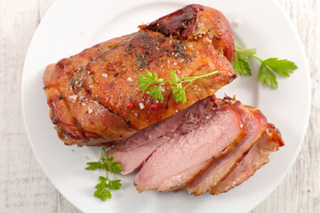 glazed ham slices on plate