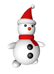 Snowman in Santa Claus hat isolated on white background, 3D rendering