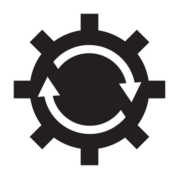 Cogwheel with circular arrows as a software update symbol. Simple icon isolated on white background.