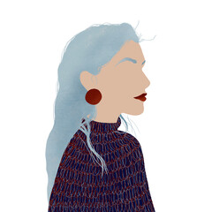 Young beautiful stylish girl with red lips. Abstract minimalistic sketch profile face. Great for postcard, textiles, stickers, icon, avatar. - 471257220